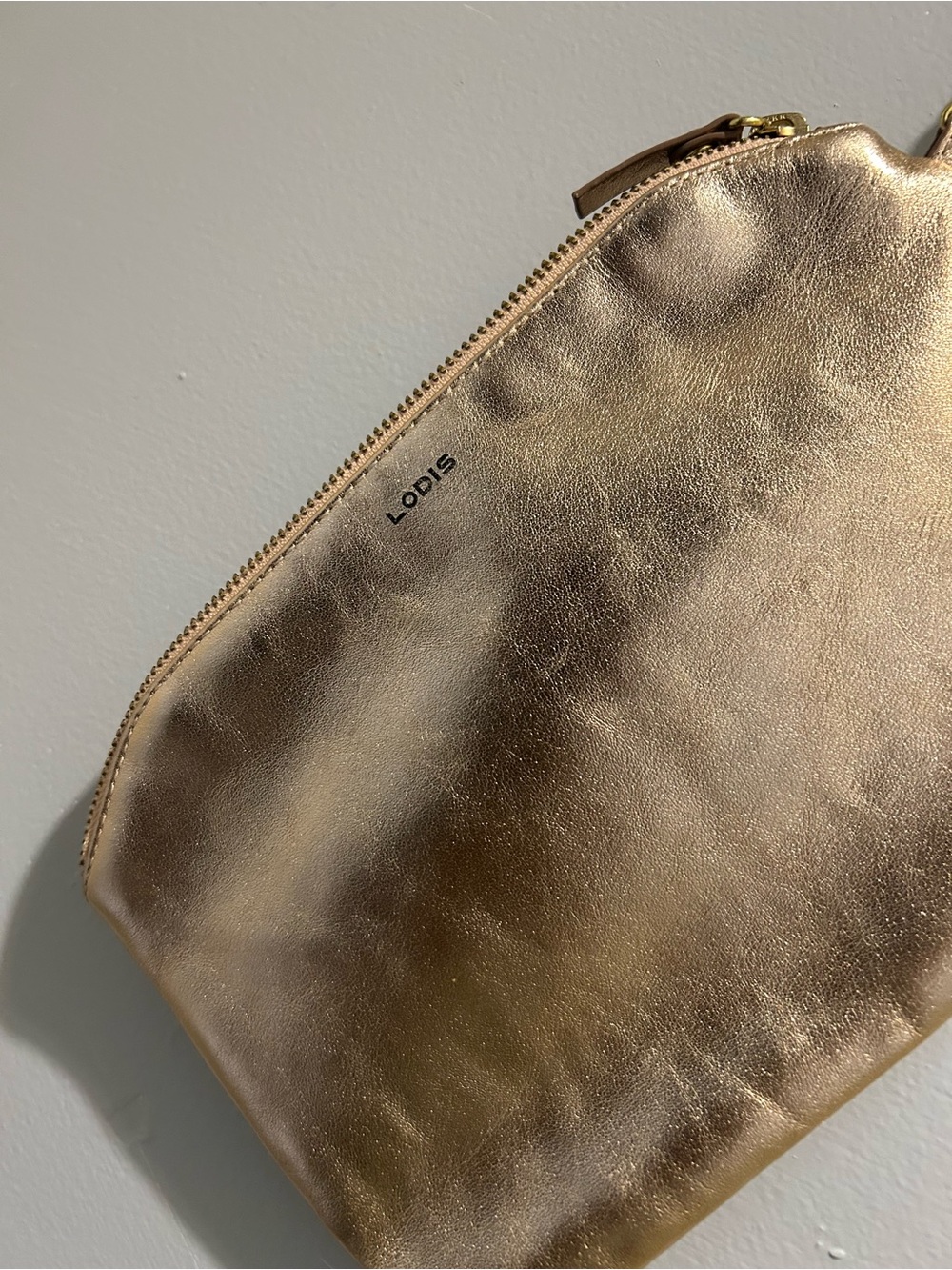 Lodis Metallic Rose Gold Leather Toiletry Pouch